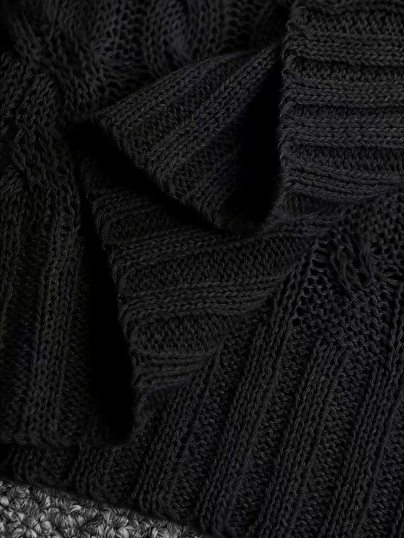 Cardigan long noir en tricot pour femme, automne-hiver 2026, col haut, ouvert sur le devant, pull ample en maille torsadée, manteau décontracté.