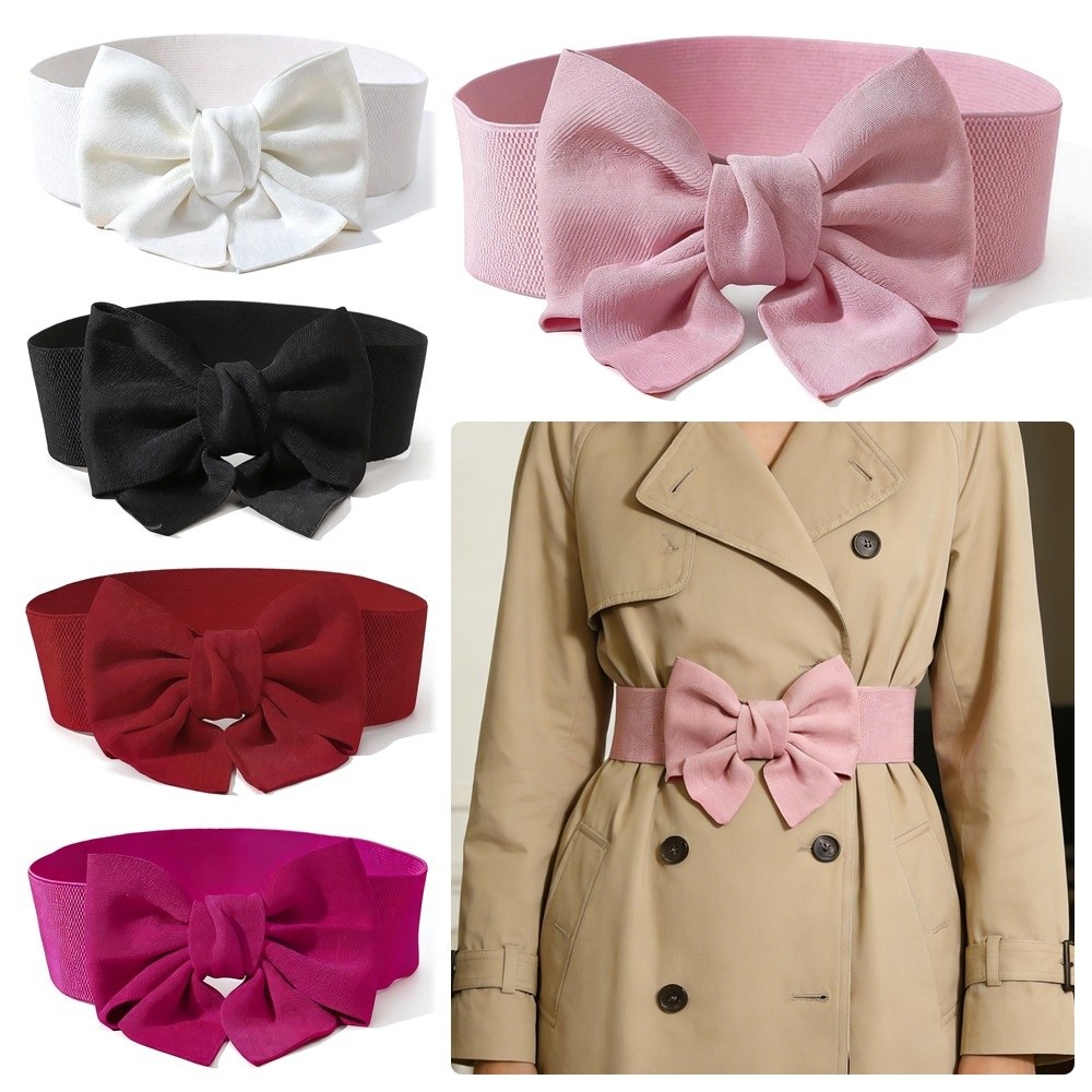 Ceinture large élégante à nœud papillon, couleur unie, élastique et réglable, pour décorer les robes et accessoires vestimentaires