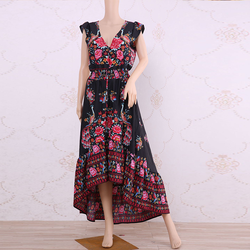 Duzeala personnalisable 2022 nouvelles femmes d'été Boho plage Maxi robe Sexy col en V Vintage imprimé longues robes décontracté robe d'été