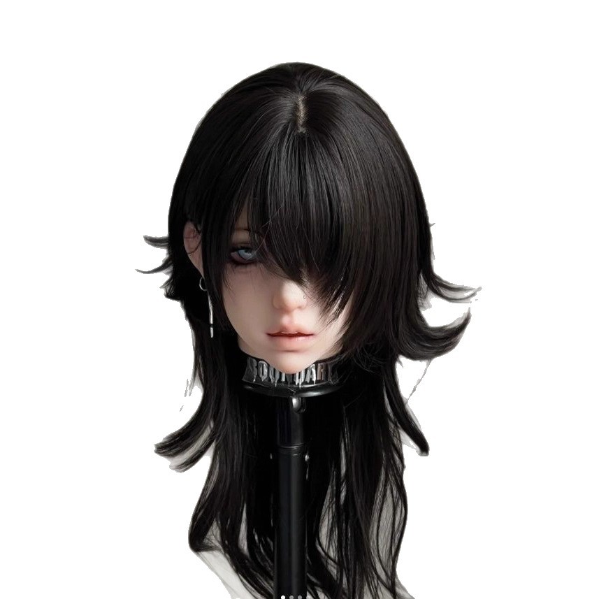 Perruque complète en tulle, style queue de loup, coupe mullet, tête de poisson, cheveux bouclés, pour simulation de cosplay anime, volumineuse et à couches
