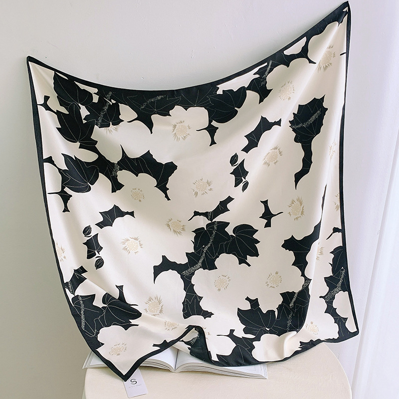 Foulard en Satin pour femmes, 90CM, à la mode, pour le cou, imprimé Floral, châles, enveloppe la tête, Bandana, Hijab, sergé, soie, sac