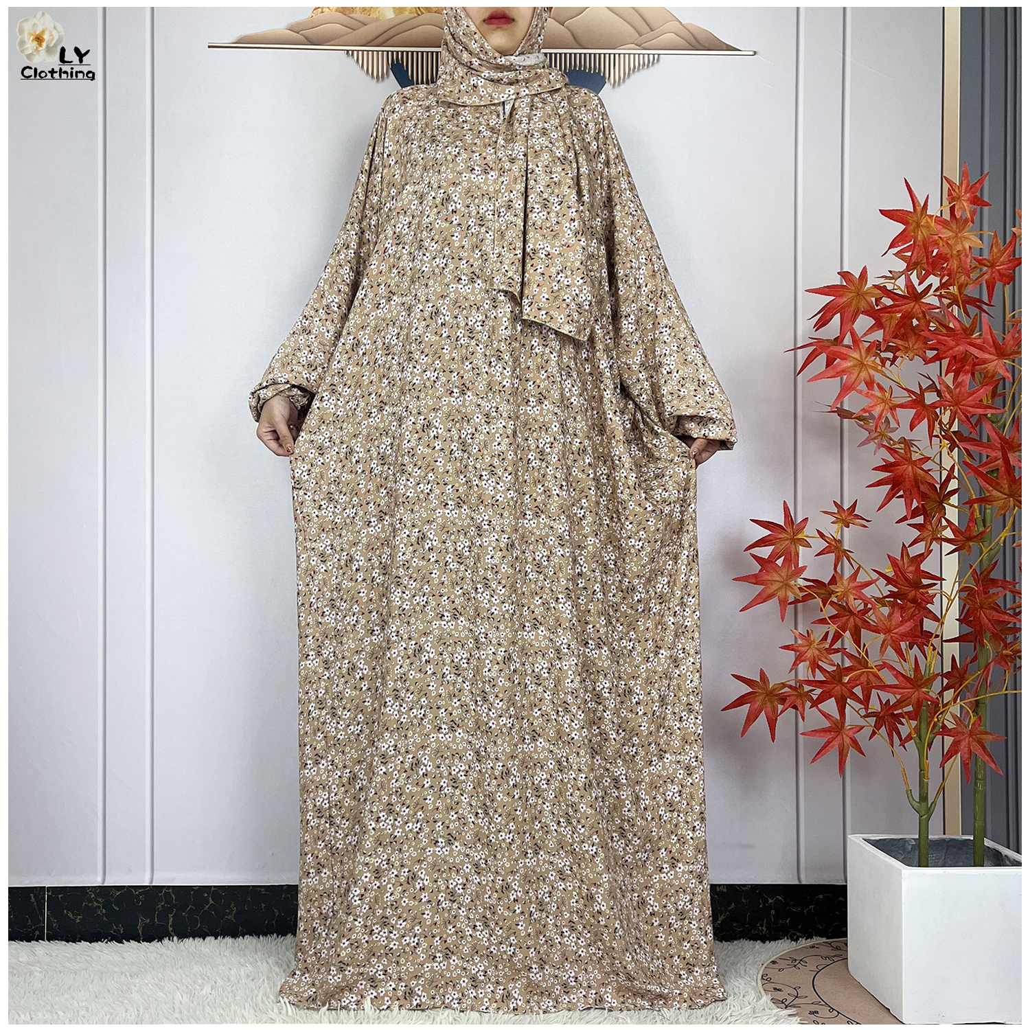 Vêtement de prière en coton pour femmes musulmanes, Ramadan, Dubaï, Turquie, Floral, Robe à manches longues, Abaya traditionnelle africaine, Islam, 2024