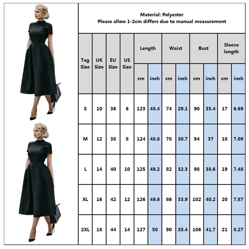 Robe mi-longue noire élégante pour femme, col mi-haut, taille haute, robes trapèze, coupe couvertes, femme de bureau, monochromatique, robe éducative