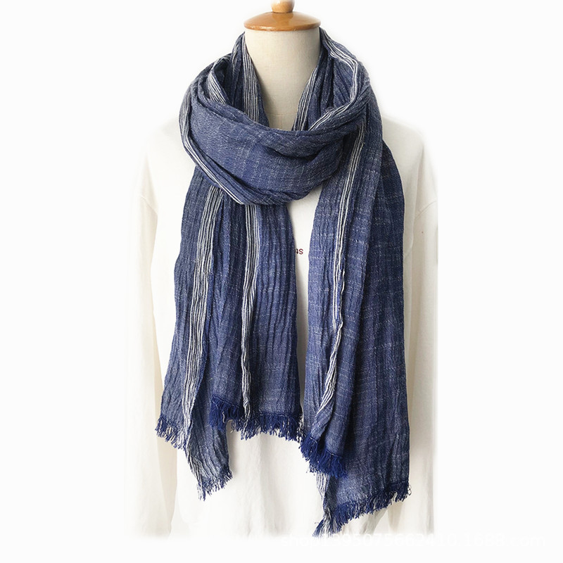 Coton lin hommes écharpe automne hiver noir marine rayé gland foulards hommes châle Wrap mode mâle accessoires Bufandas