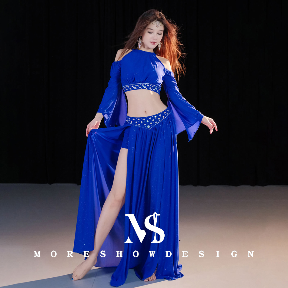 Costumes de danse du ventre pour femmes, haut + jupe, manches longues, vêtements de danse, ensemble de vêtements d'entraînement, tenues de danse