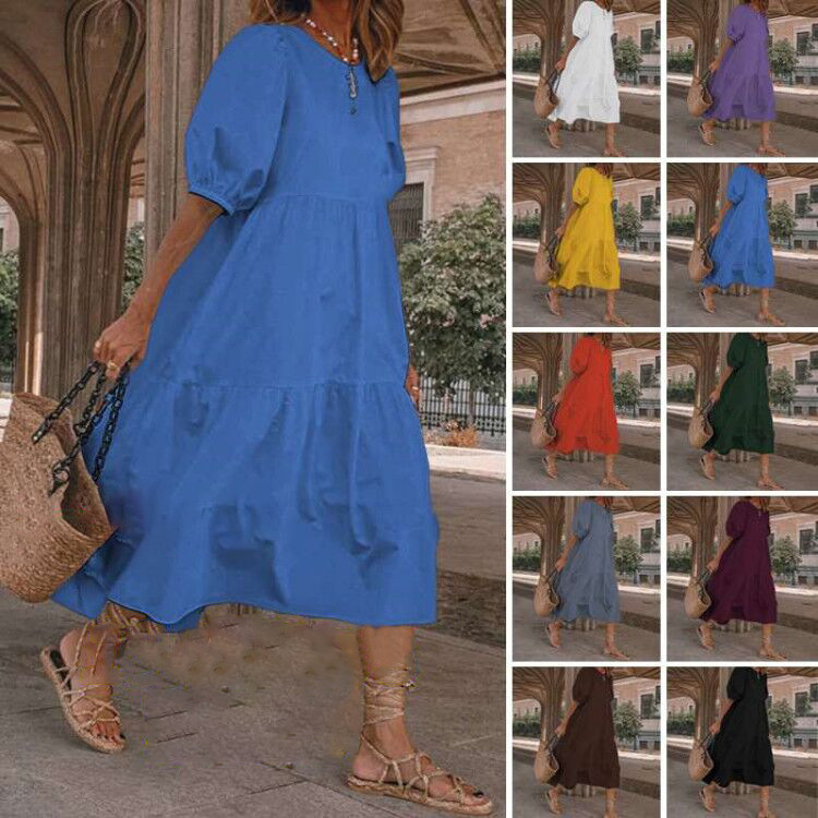 Robe d'été mi-mollet à manches lanterne pour femmes, robe d'été vintage sexy, robe de plage bohème décontractée, grande taille éducative, 2022