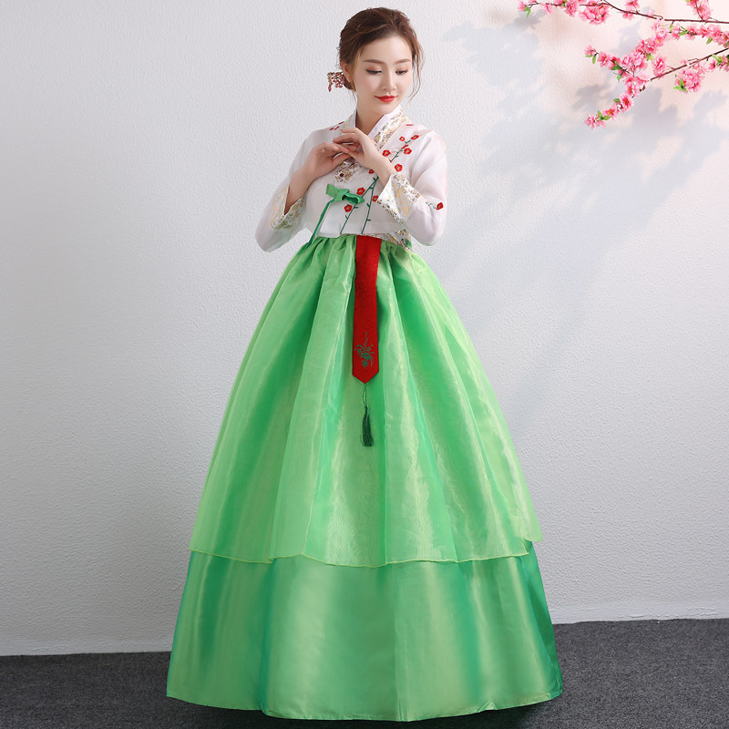 Hanbok pour femmes, Costume traditionnel coréen, vêtements de cour de spectacle de palais minoritaire, robe de danse pour fête de mariage, nouvel an, fleur