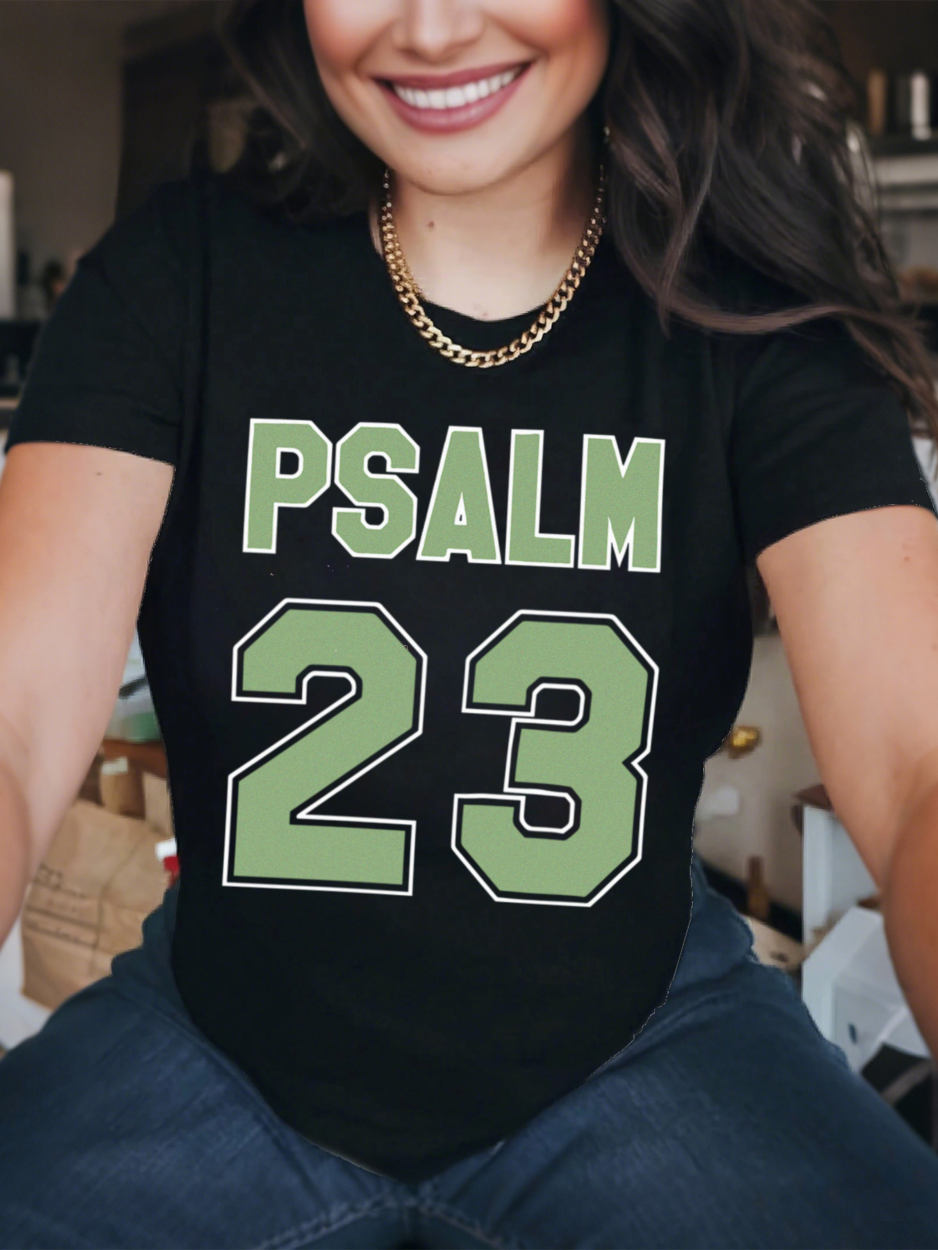 Salme 23 pour femmes Jersey Premium T-Shirt surdimensionné décontracté à manches courtes col rond avec lettrage vert audacieux vêtements pour femmes