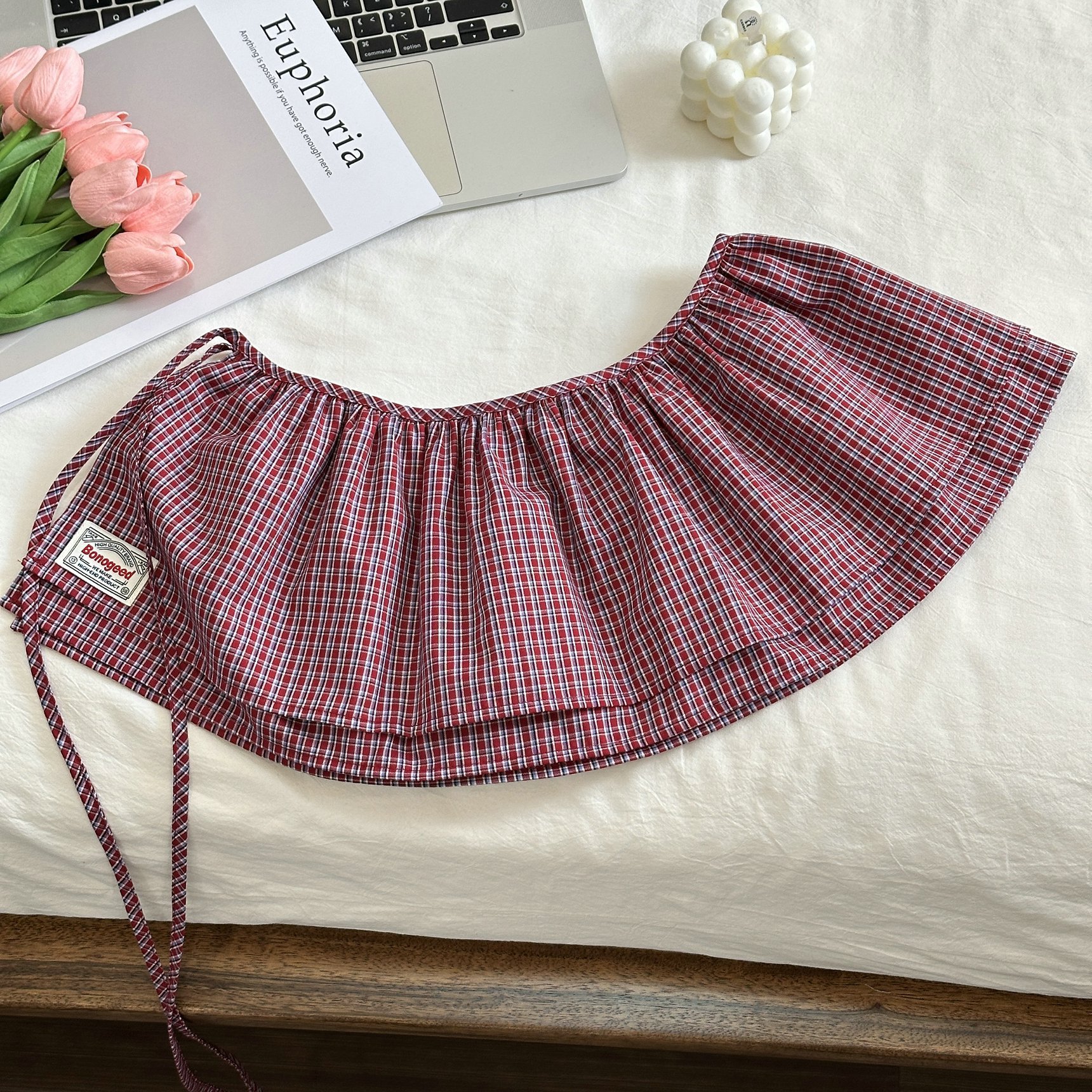 Style coréen 2025 nouvelle mode rétro à lacets Plaid décoratif Double couche pet rideau coton jupe femmes mode jupe