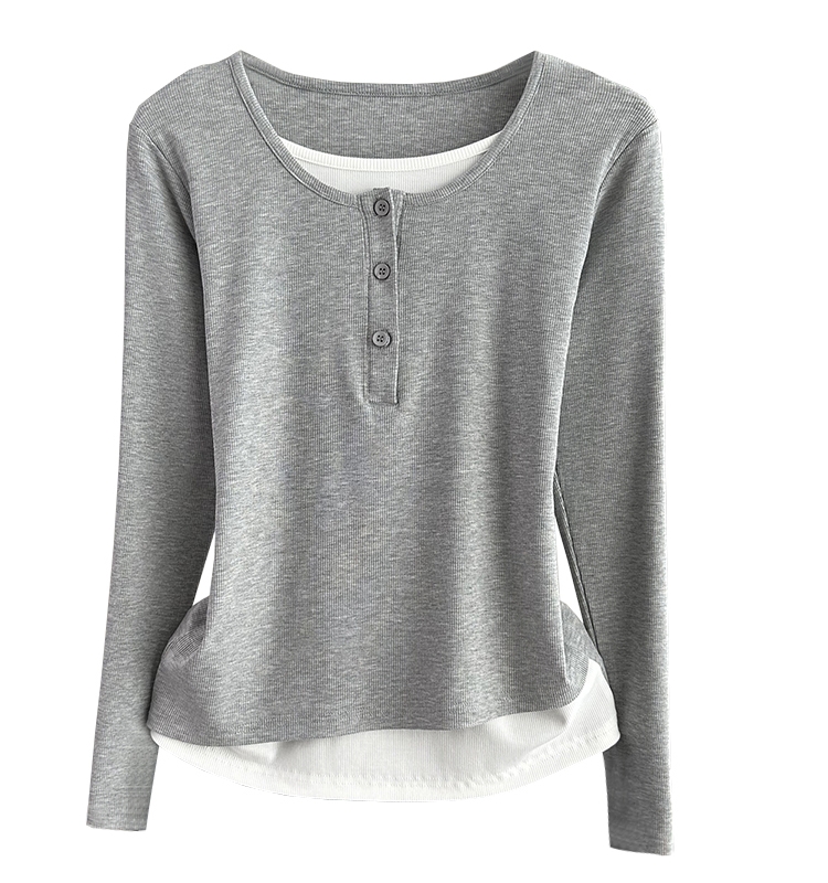 T-shirt à manches longues de style coréen pour femmes, faux deux pièces, sous-vêtements minces, tout assressenti, mode printemps