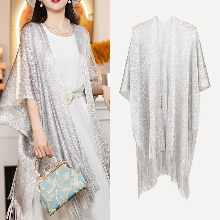 Châle en soie et dentelle brodée 120x160cm, enveloppe à franges transparentes pour robe de soirée de mariage pour femmes
