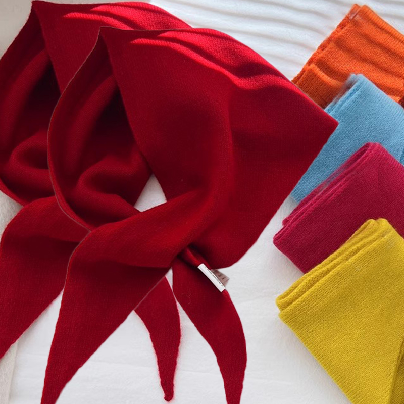 Écharpe en laine d'hiver pour femmes, Triangle chaud en tricot, couleur unie, châle enveloppant, Pashmina, Bandana, foulard pour dames