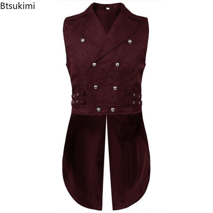 Vestes gothiques médiévales pour hommes, gilets Jacquard Vintage, Costumes de Cosplay Steampunk, gilets de smoking Slim à Double boutonnage, hauts pour hommes