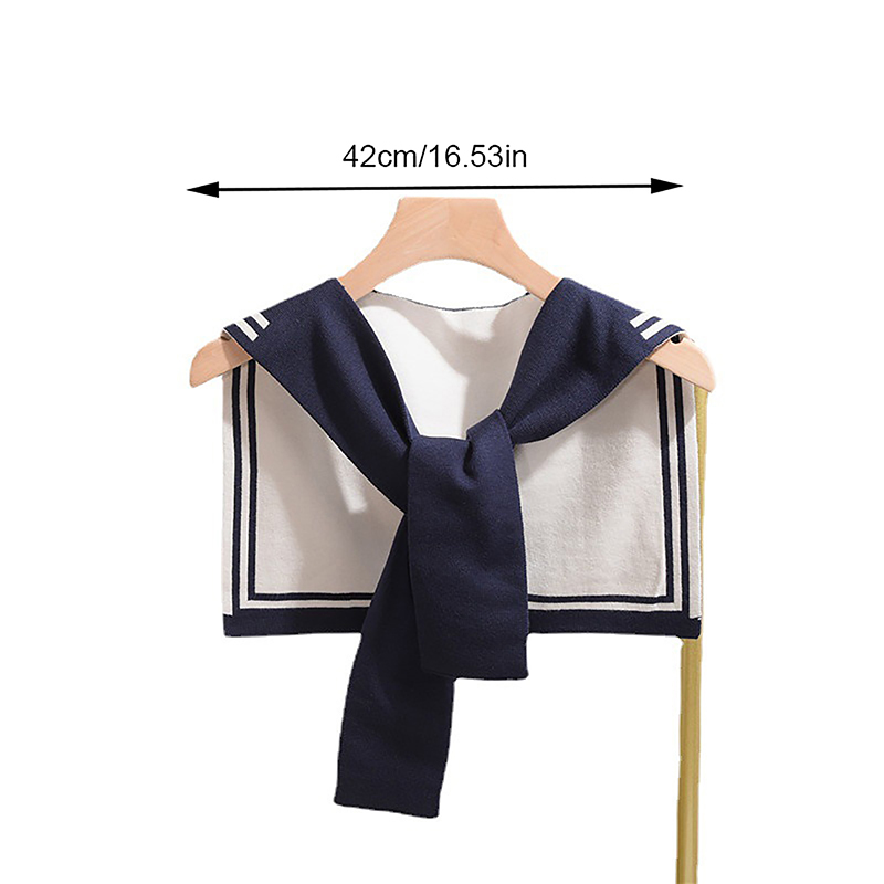 Nouvelle écharpe châle en laine tricotée à rayures marine style universitaire coréen, avec nœud, chaude, pour femme, protection du cou en climatisé, idéale pour l'été