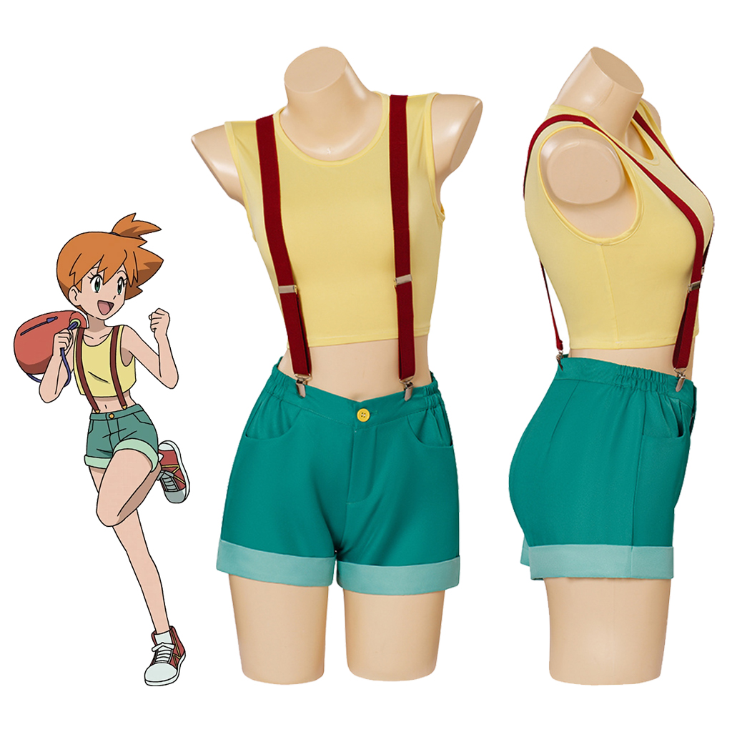 Costume de Cosplay Anime Misty pour femmes, haut court et short à bretelles, Costume de carnaval d'halloween, Streetwear, uniforme de bande dessinée