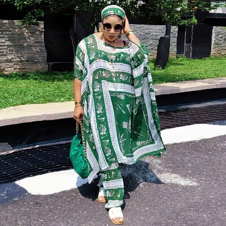 Ensemble africain 3 pièces en mousseline de soie pour femme, robe et pantalon, boubou, grande taille, imprimé dashiki traditionnel