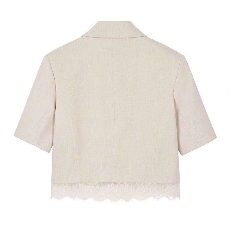 Blazer court blanc pour femme, nouvelle collection été 2026, à manches courtes, orné de dentelle, sexy, tendance et polyvalent