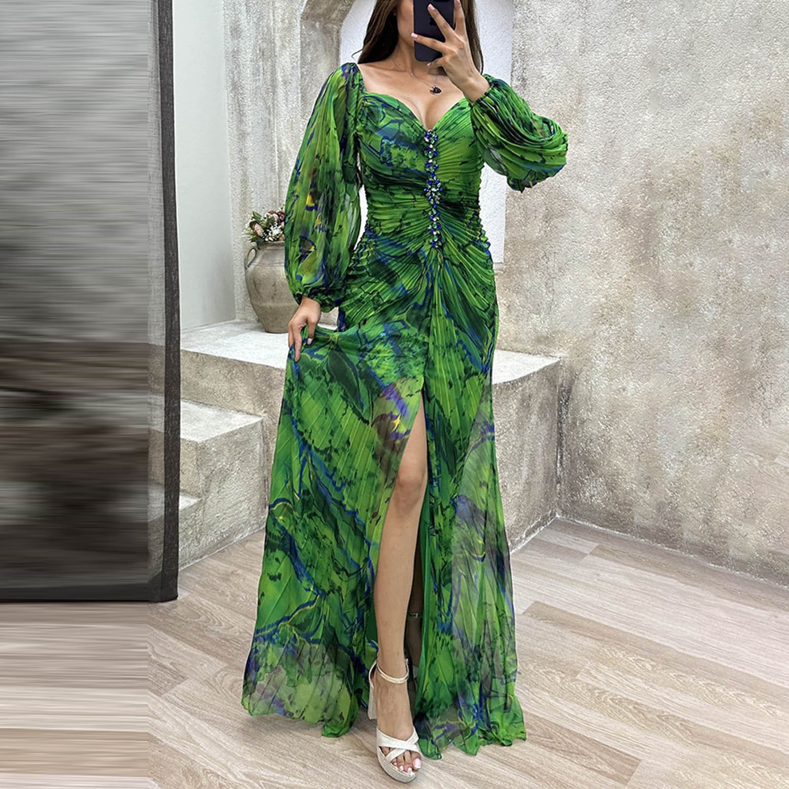 Robe de soirée pour femmes, épaules dénudées, manches longues, Sexy, ourlet à volants, fente haute sur le côté, robe longue de Cocktail