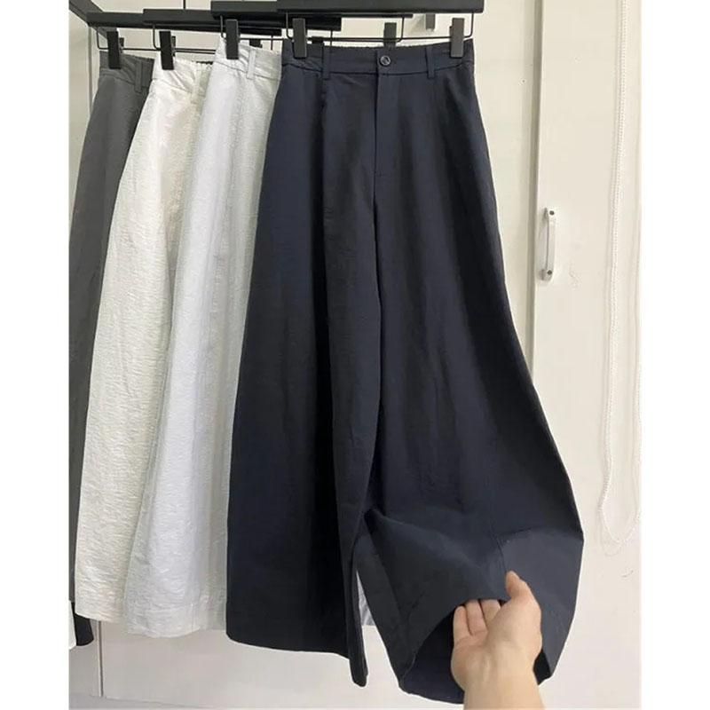 Pantalon décontracté taille haute pour femme, coupe droite, couleur unie, style coréen, collection printemps-été