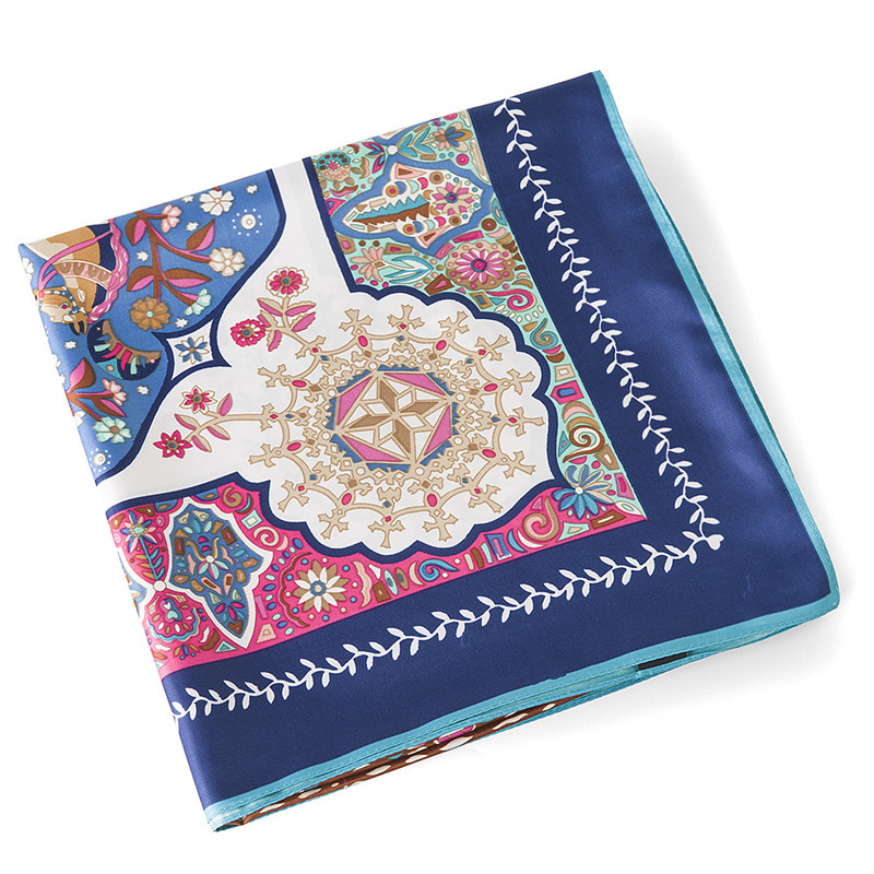 Châle de marque de luxe 130 sergé de soie, écharpe carrée à reflets floraux, Bandana enveloppant Hijab, 100% cm