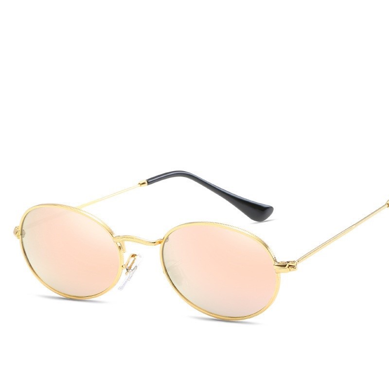 Lunettes de soleil ovales vintage pour femmes et hommes, monture en métal rétro, verres roses, rouges et bleus, lunettes de soleil tendance, style punk, protection UV400