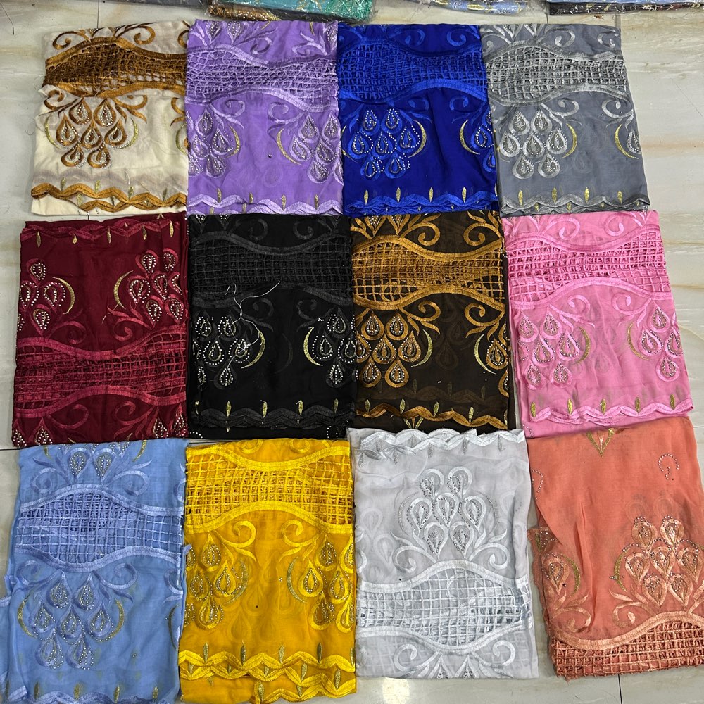Foulard Turban Musulman Africain 2026 pour Femme, Taille 2x1m, Broderie Coton, Hijab Islamique, Châle Ramadan, Vente en Gros, Couleurs, Strass, Dentelle