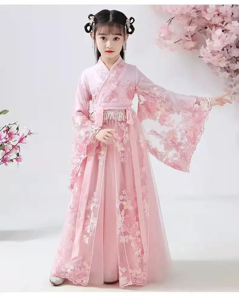 Robe de danse folklorique traditionnelle chinoise pour filles, Costume de fée de danse rose Hanfu, ensemble de robes de princesse pour enfants, vêtements de Cosplay de fête