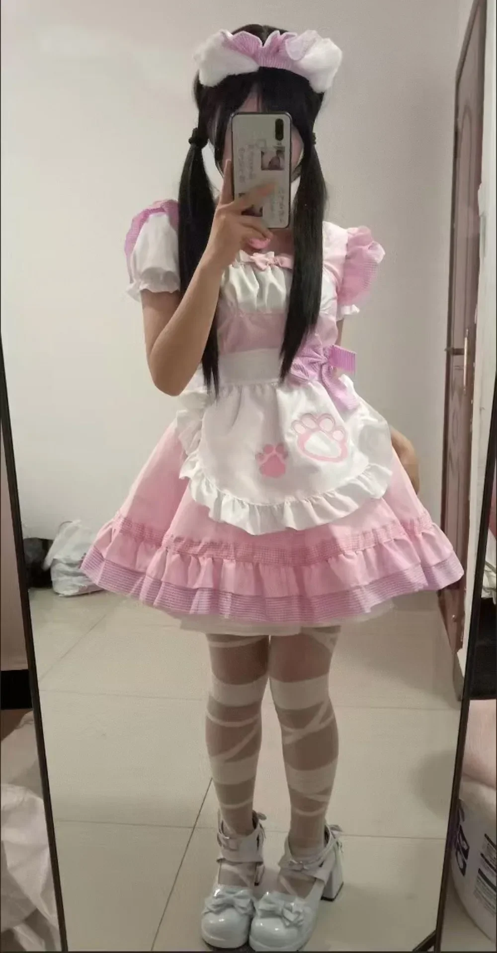 Nouveau Costume de Fille Chat pour Femme, Costume de Cosplay de Soubrette Japonaise Mignonne, Robe Lolita Chat Classique Rose, Noir et Blanc