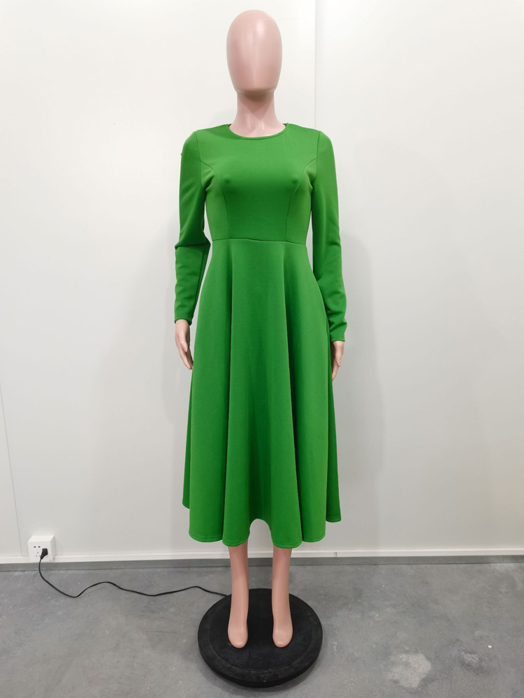 Robes d'église élégantes pour femmes, automne 2025, manches longues, col rond, taille haute, ligne a, mi-mollet, robe de Cocktail avec poches