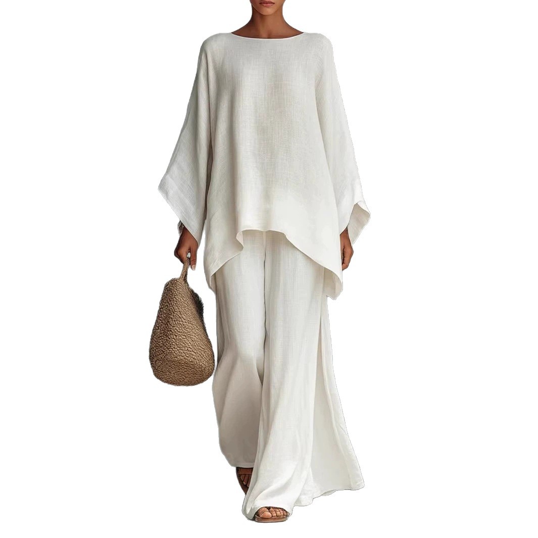 Ensembles chemisiers en lin pour femmes, 2 pièces, soldes, été, chemisiers à manches longues et pantalons larges à taille haute