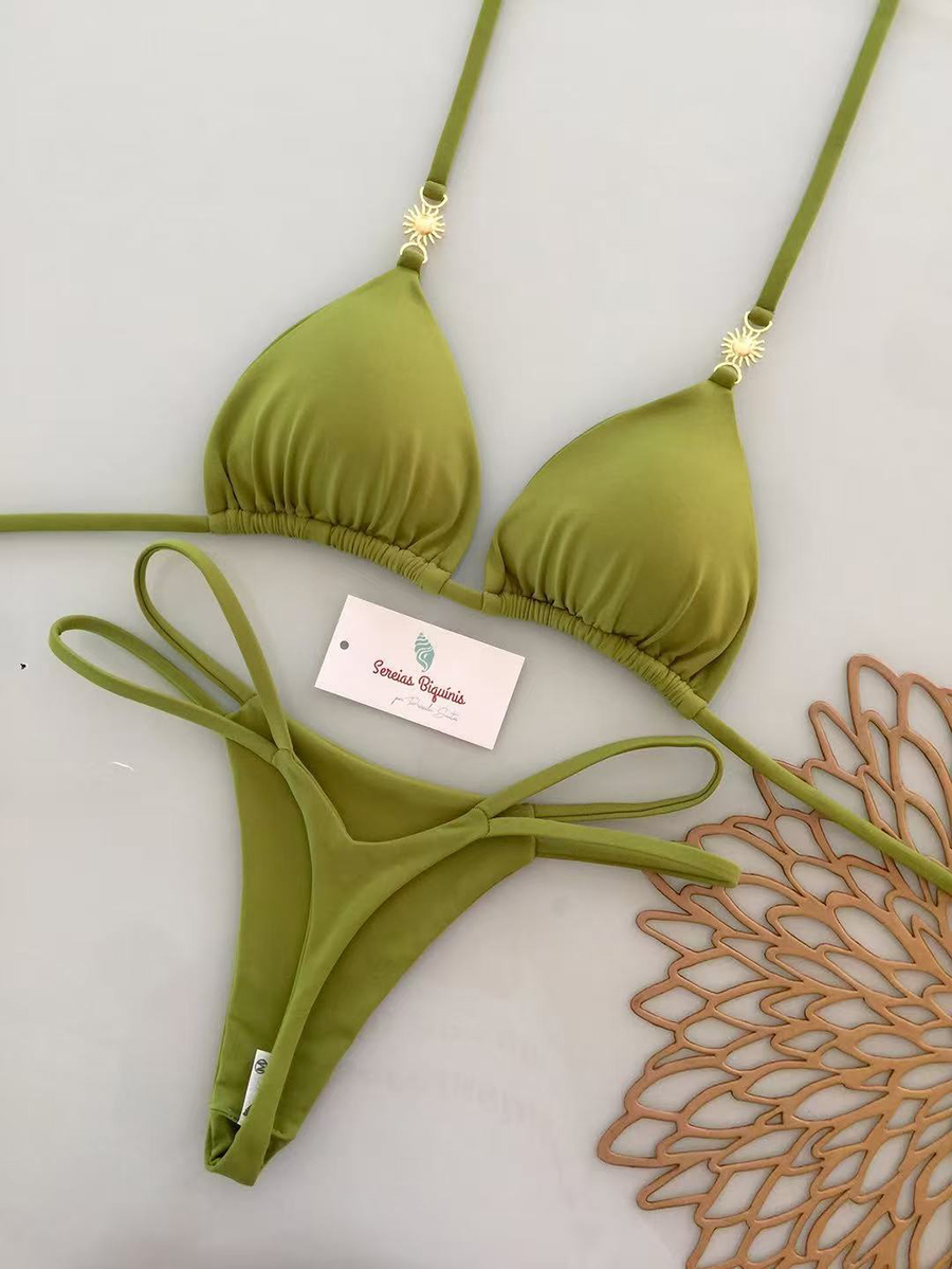 Ensemble deux pièces Bikini couleur unie maillots de bain femmes Sexy Push Up 2026 nouveau Micro mode plage vacances maillots de bain