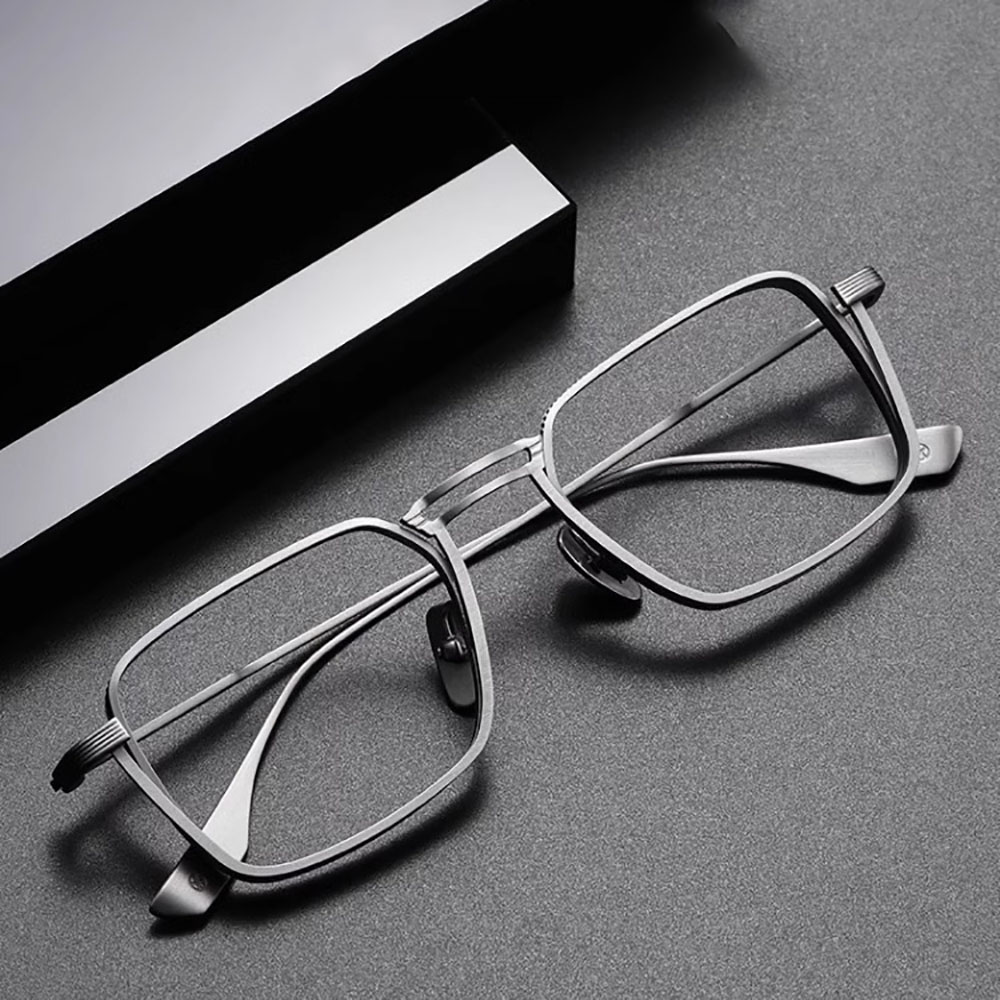 KLASSNUM – lunettes pour hommes, montures optiques carrées en métal Vintage avec lentilles transparentes, verres anti-lumière bleue, Design de luxe