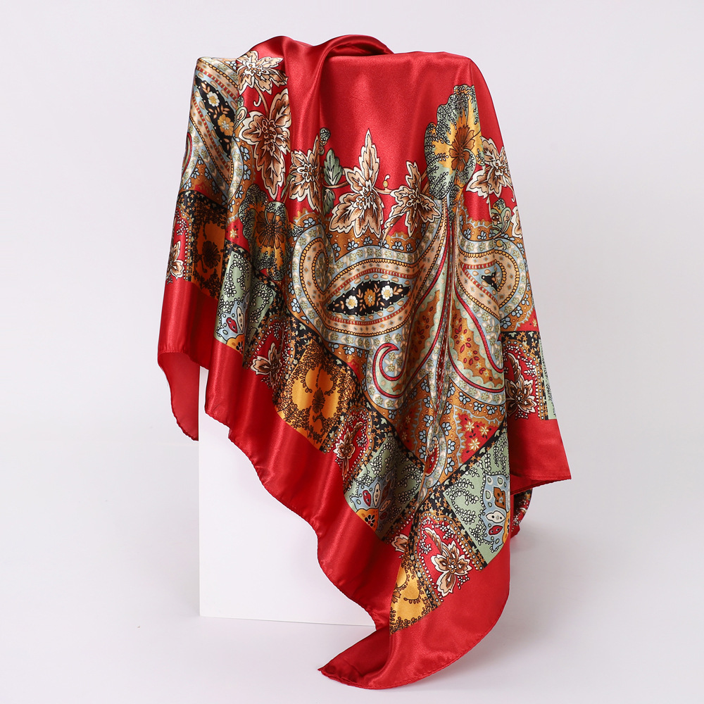 Foulard carré 90 cm pour femme, motif cachemire, bandana en satin, hijab vintage, foulard multi-usage pour le cou et les cheveux, cadeau de mode pour femmes