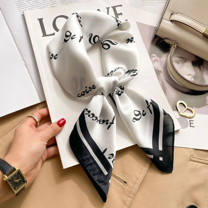 Écharpe carrée en satin de soie de luxe pour femme, imprimé floral élégant, foulard multifonction, bandeau pour cheveux, ruban pour sac, hijab