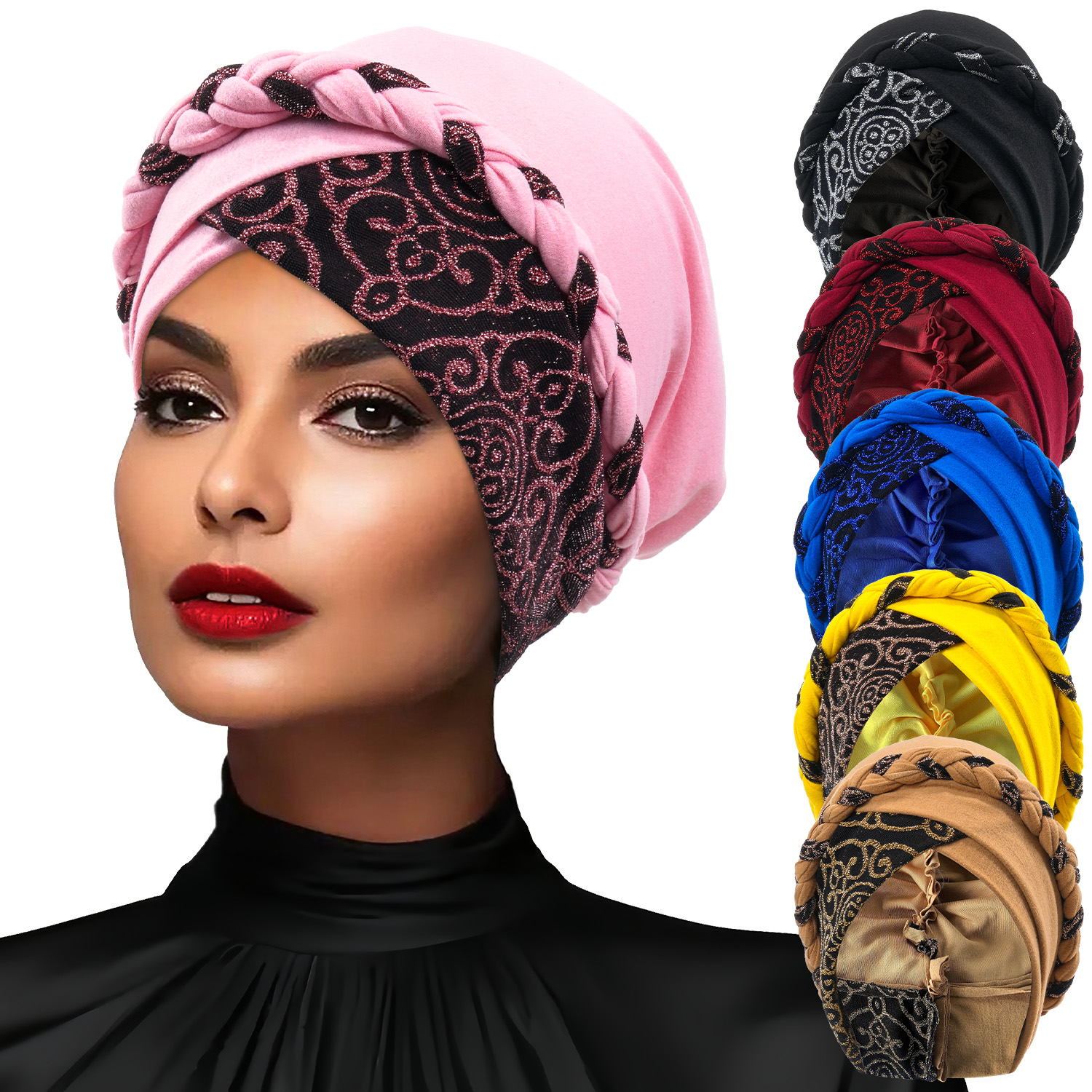 Foulard de tête pour femmes musulmanes, casquette Turban pour dames, Bonnet imprimé islamique, bandeau tressé, 2024