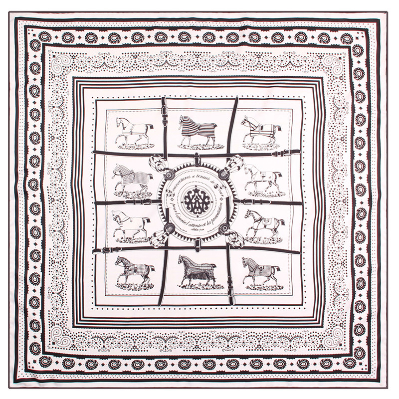 90cm ourlet roulé à la main Paisley cheval sergé soie carré écharpe femmes châle marque Hijab écharpe Foulard foulards conception Bandana