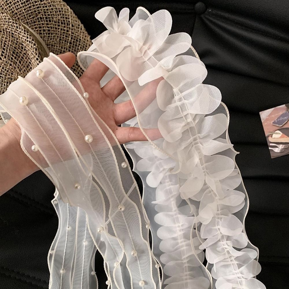 Nouveau Foulard Blanc en Dentelle avec Pétales et Perles, en Organza Français, Long et Fin, Accessoire de Mode