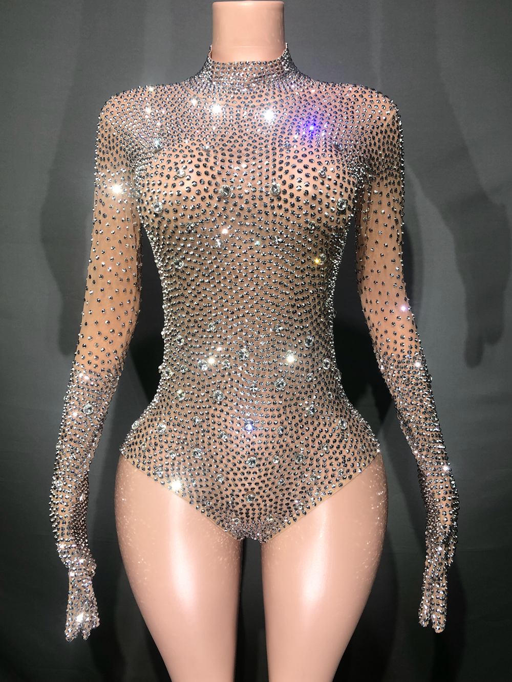 Justaucorps luxueux à strass pour femmes, tenue de soirée, de bal, d'anniversaire, Costume de danse en maille Sexy, body en cristal, vêtements de scène