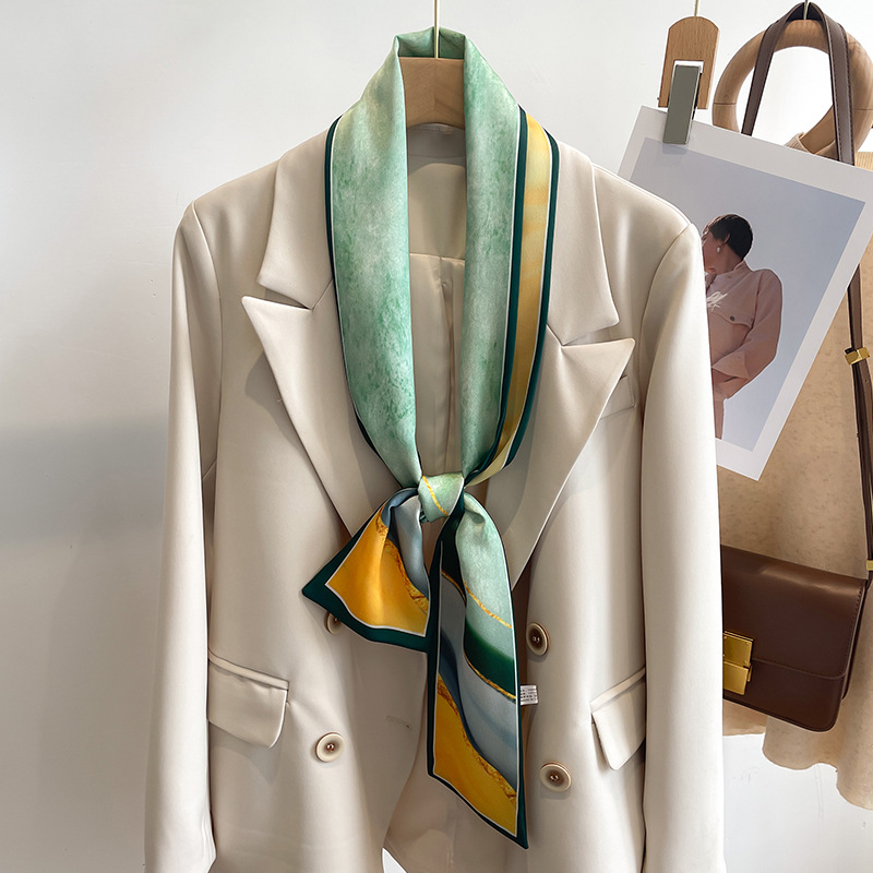 55 couleurs nouvelles femmes soie imprimé Design écharpe châle mode luxe longue étroite petites foulards en soie dames bandeau foulard