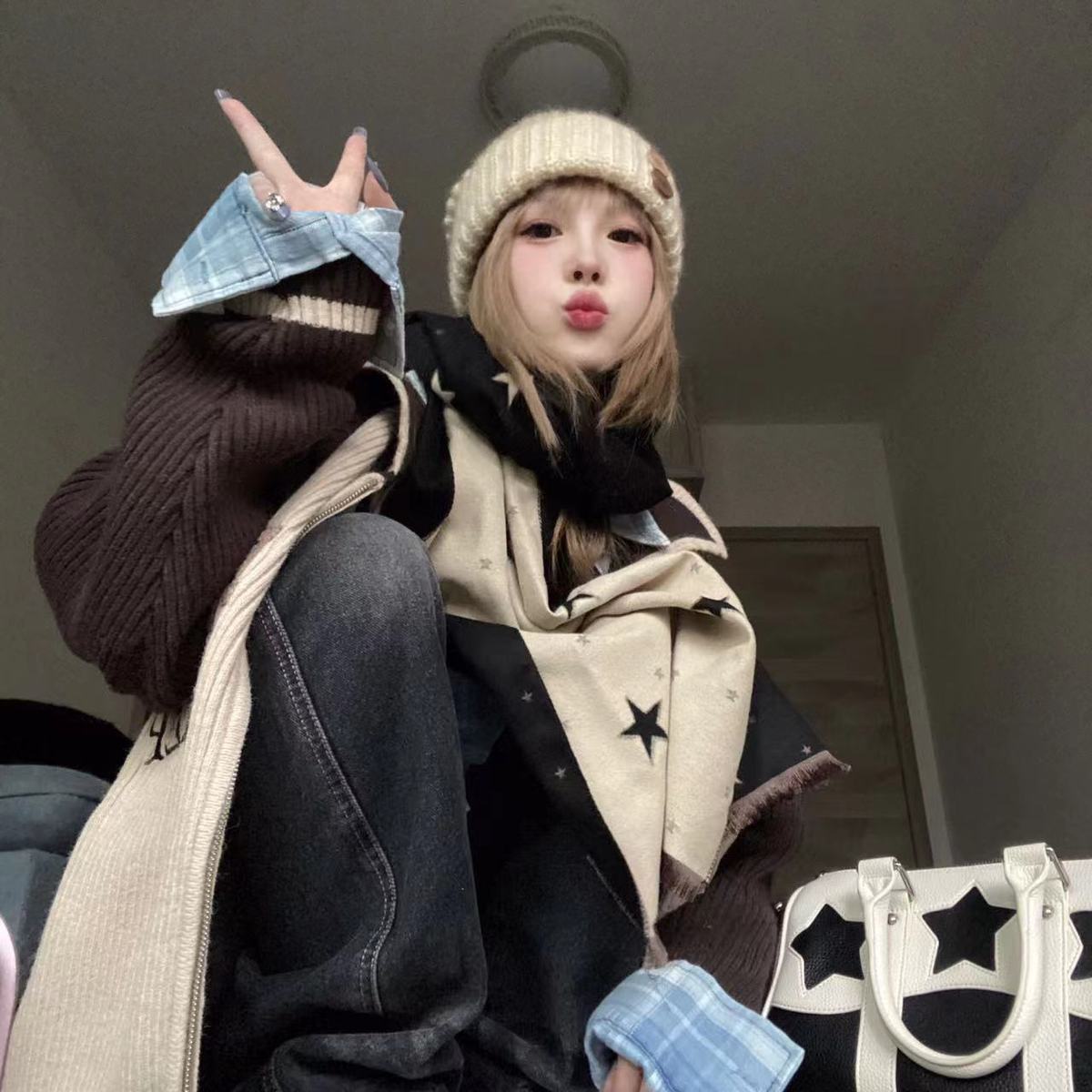 Écharpe punk gothique unisexe, foulard de la présidence Y2k, Streetwear pour femmes, glands Grunge, Hip Hop, Harajuku, impression d'étoiles, automne, nouveau, 2025
