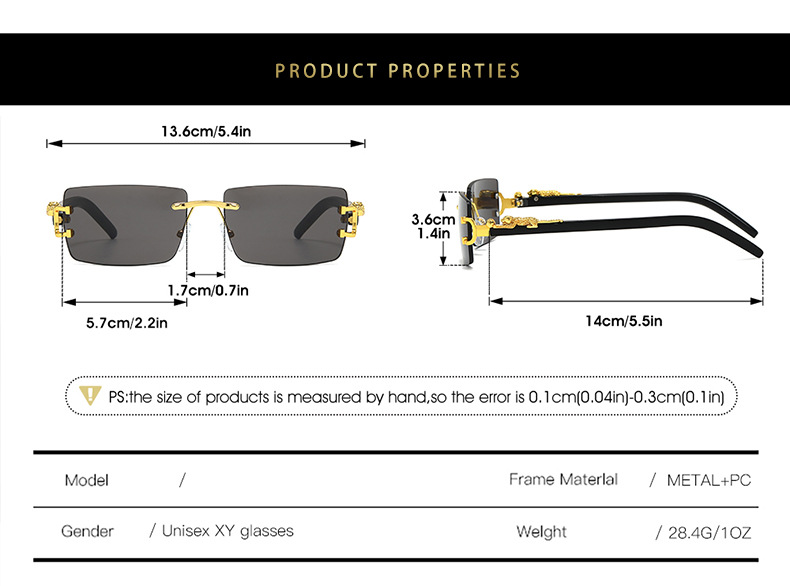 Lunettes de soleil vintage sans monture pour femmes et hommes, lunettes de soleil rectangulaires dégradées de marque de créateur