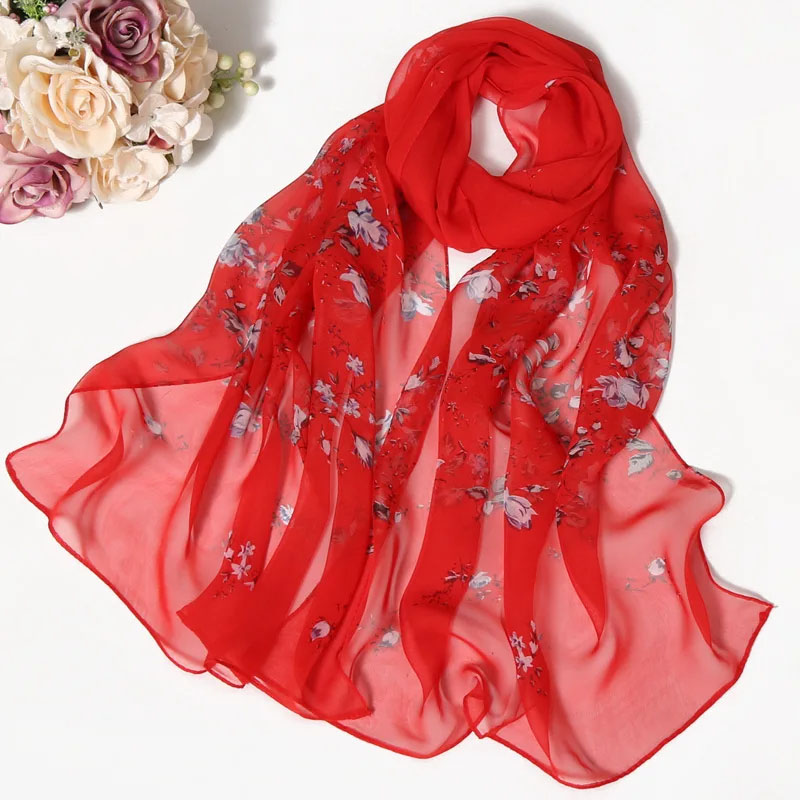 Foulard en mousseline de soie imprimé à petites fleurs pour femmes, serviette de plage multifonctionnelle, châle fin et respirant