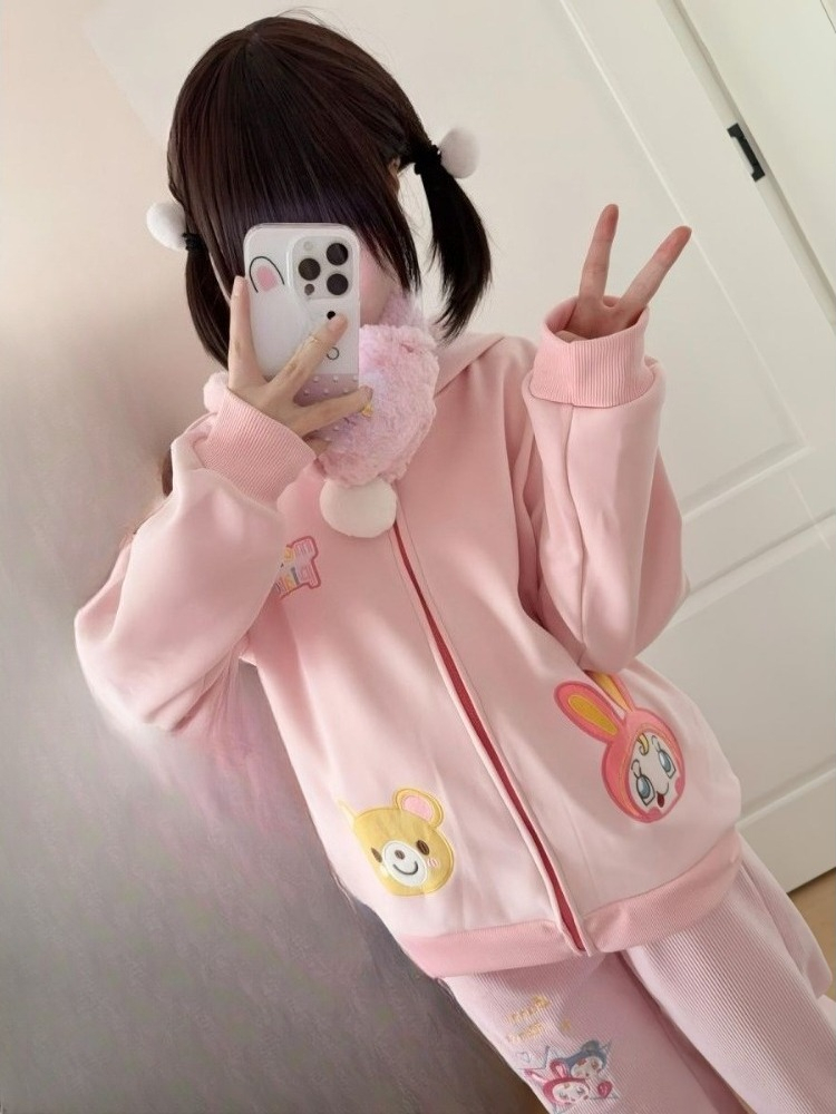 Sweat-shirt brodé de dessin animé japonais pour femmes, Y2k, esthétique, décontracté, Grunge, fermeture éclair ​ Sweat-shirt 2025 Harajuku automne Kawaii sweat à capuche mignon