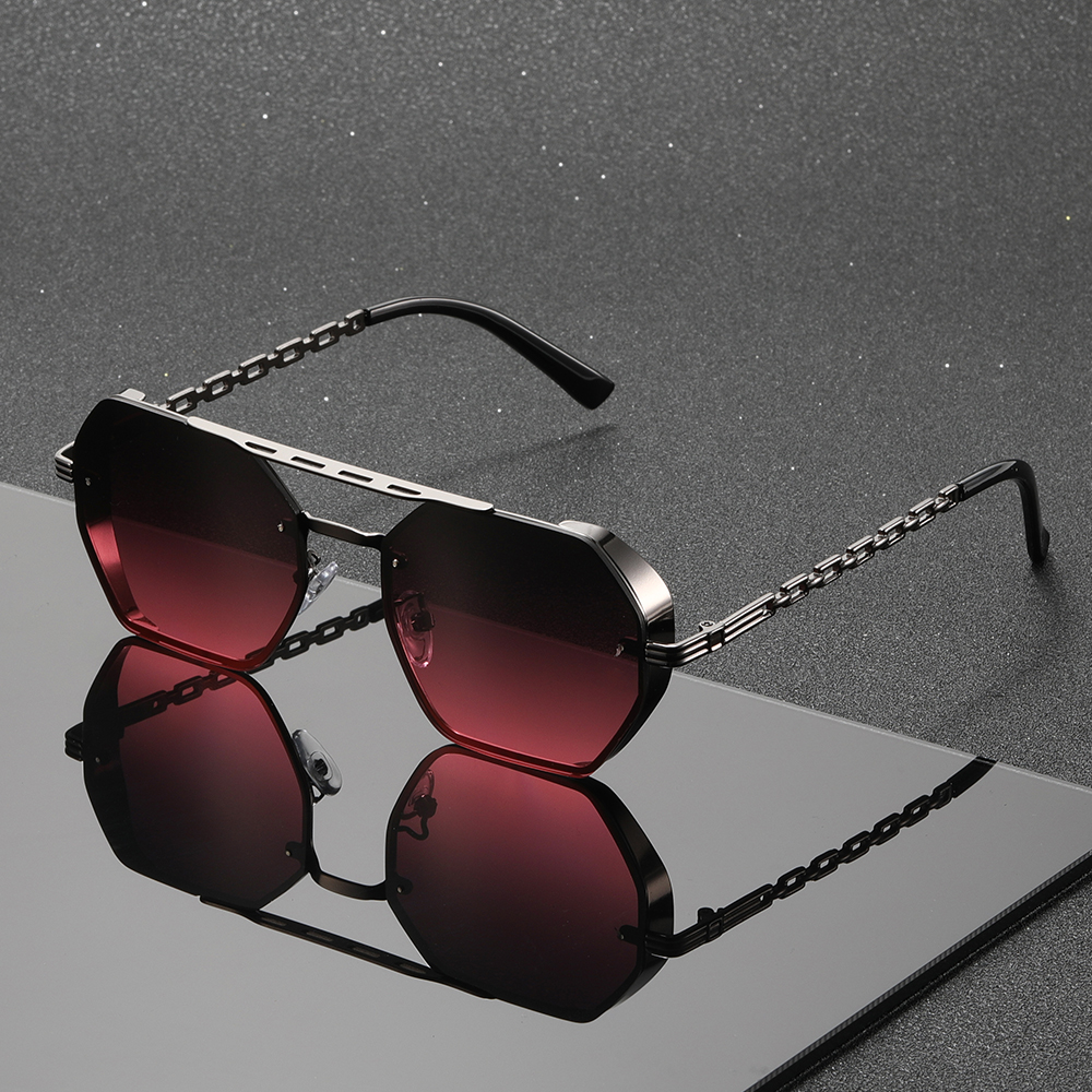 Lunettes de soleil dégradées polygonales, monture métallique, style hip-hop rétro neutre, durables et à la mode, 1 pièce