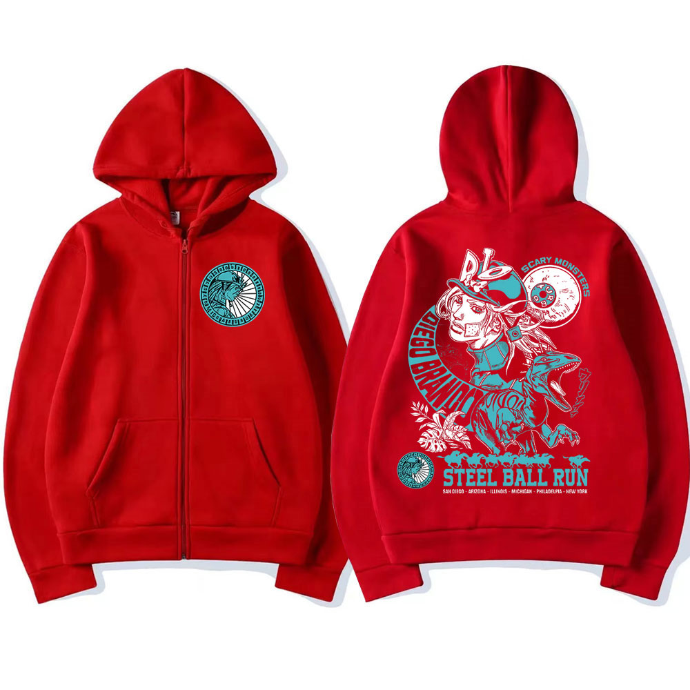 Anime Jojo Bizarre Adventure sweat à capuche avec fermeture éclair STEEL BALL RUN Diego Brando Manga sweats à fermeture éclair mode homme pulls décontractés
