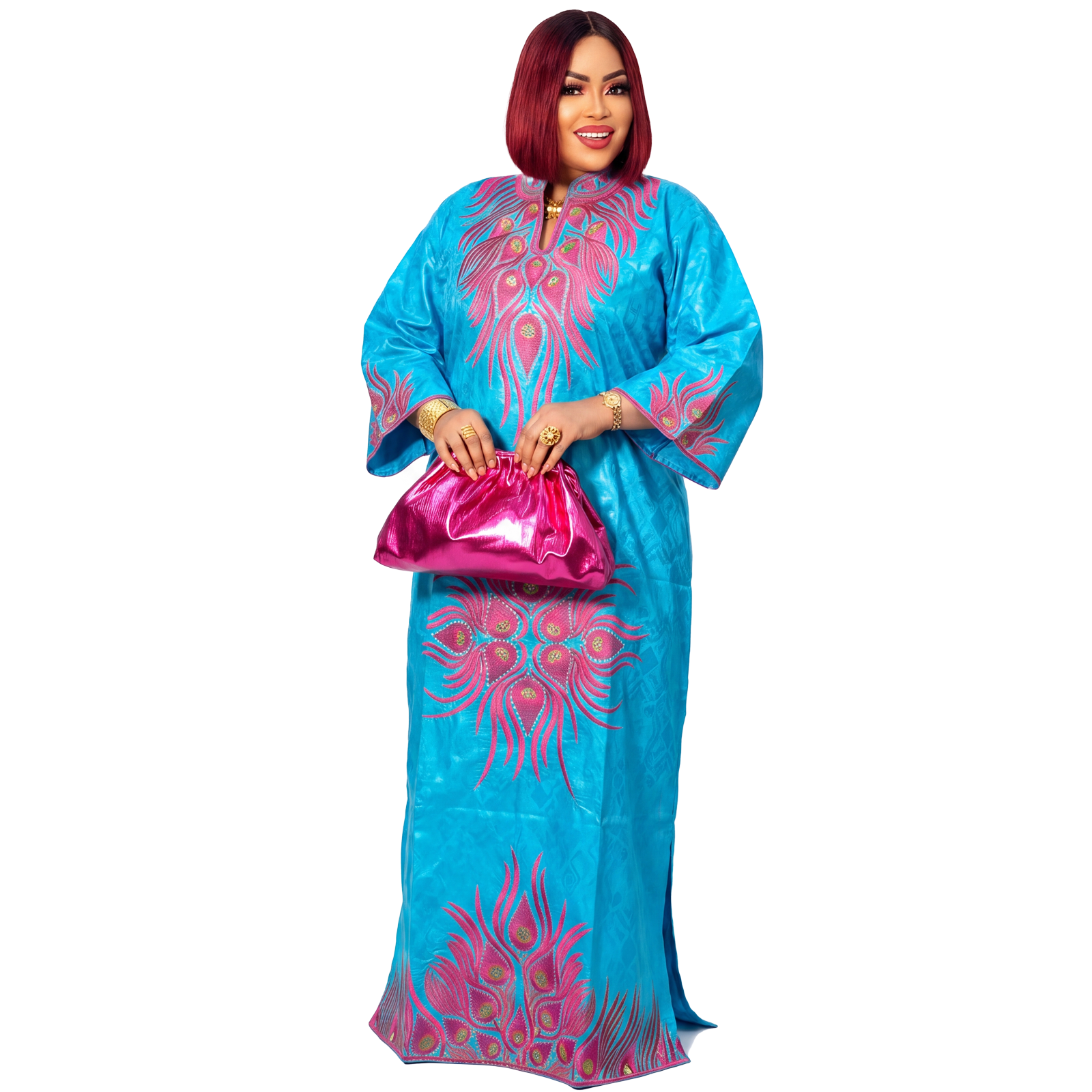 Robes africaines pour femmes grande taille, robe longue en bazin riche avec broderie et écharpe