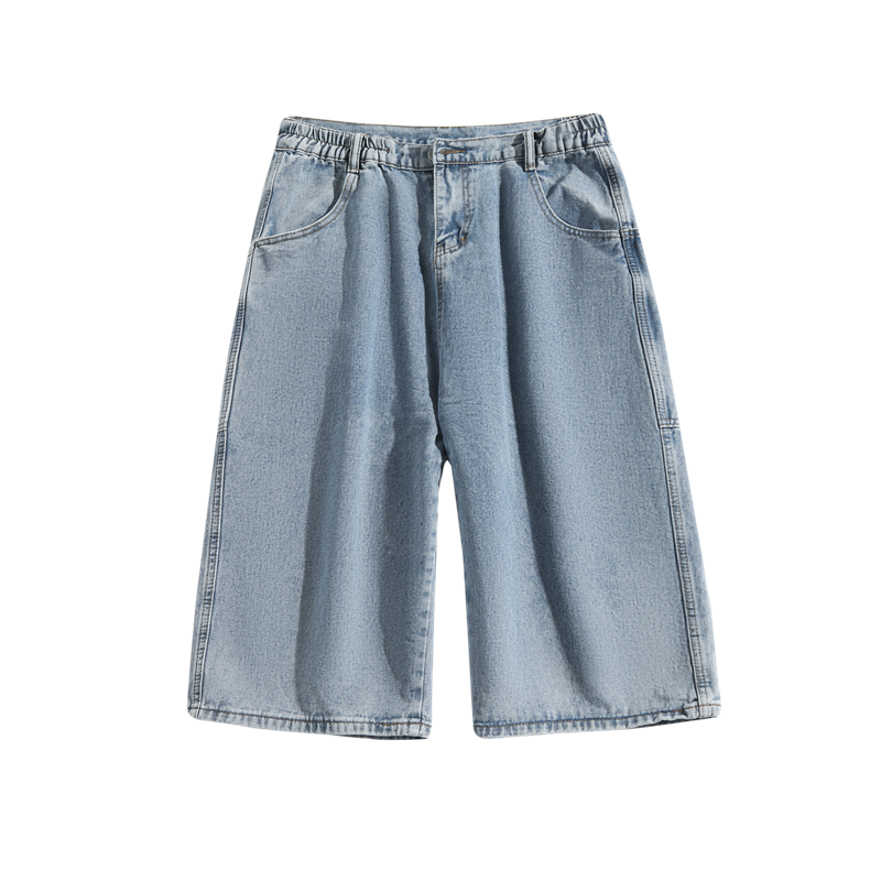 Pantalons en jean pour hommes, shorts d'été, jeans à grandes poches, pantalons capri, streetwear hip-hop, shorts en jean amples, pantalons capri décontractés à jambes larges.