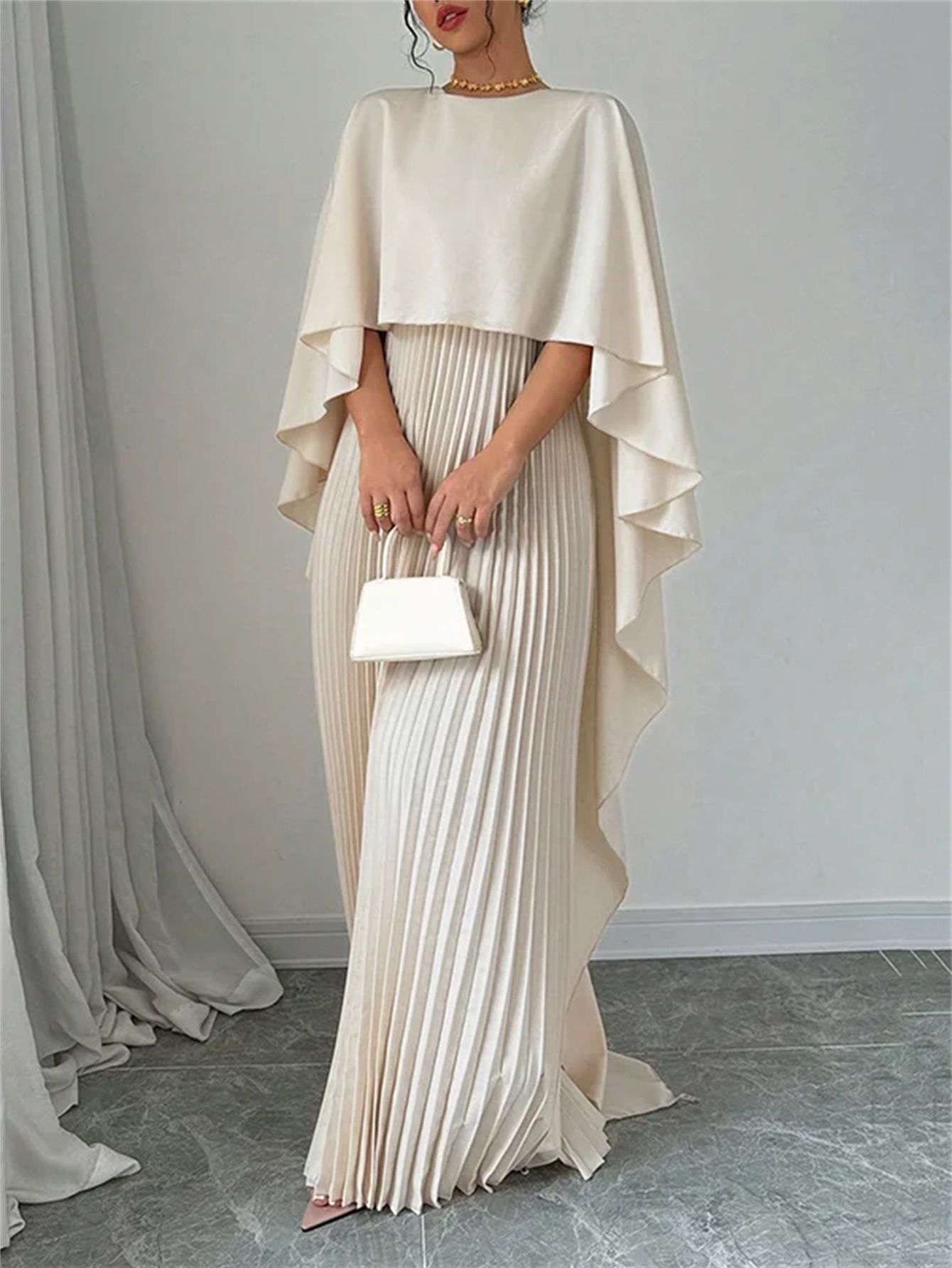 Robe longue à manches chauve-souris pour femmes, ample, bouclée, irrégulière, élégante, manches de sept pouces, nouvelle collection printemps été 2025