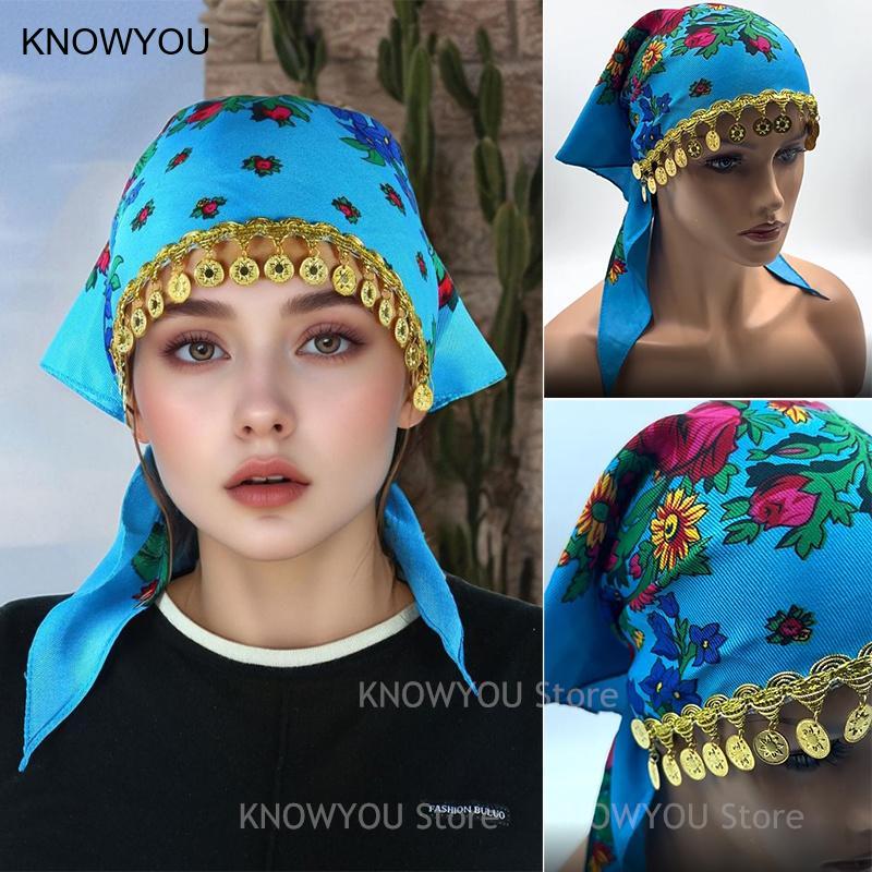 Foulard Hijab à imprimé floral pour femme, bandeau de sauna, écharpes à pampilles à paillettes, bandana féminin, mouchoir court, mouchoir de luxe, mode