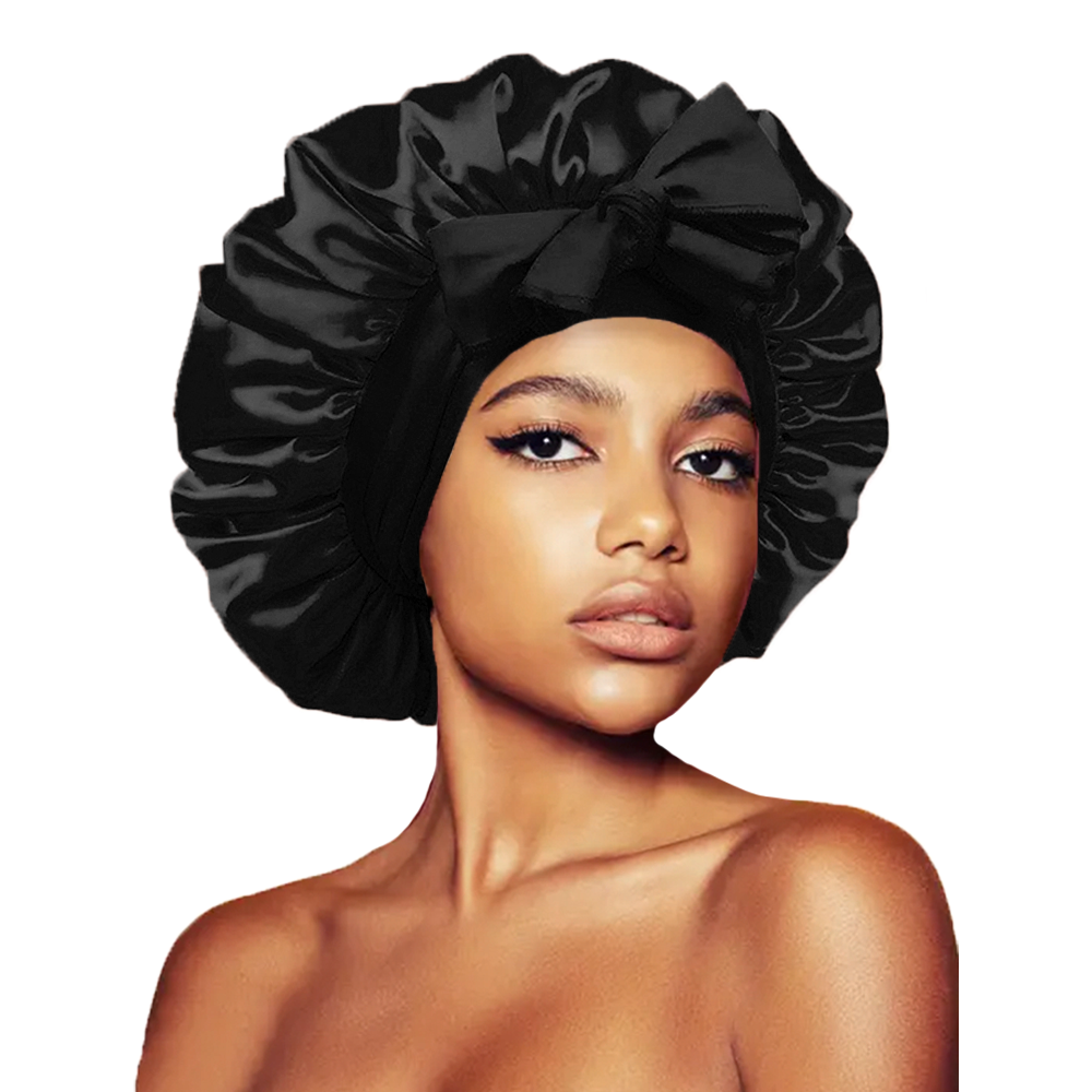 Bonnet en satin extra large avec nœud pour cheveux naturels, bonnet de nuit réversible en soie pour tresses, protection ajustable pour les cheveux la nuit